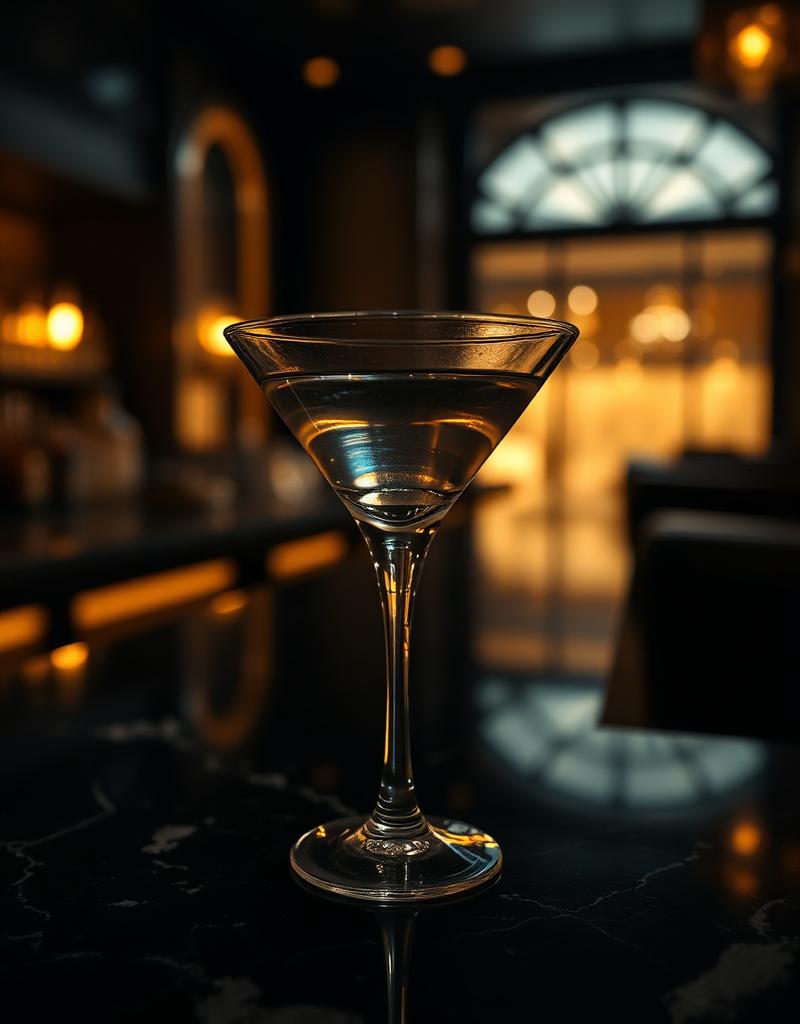 Copa de martini sobre mármol oscuro